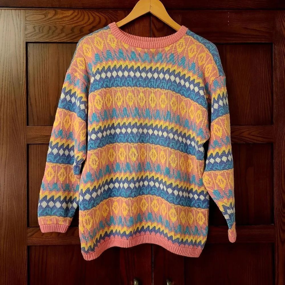 Vintage Pastel Geometeric Sweater 100% Cotton Brass Plumb Nordstrom